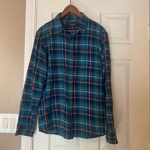 Visitor Men's Teal and Red Plaid Shirt